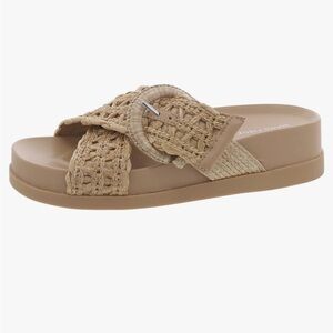 Marc Fisher Tan Woven Welti Paltform Slide Sandals